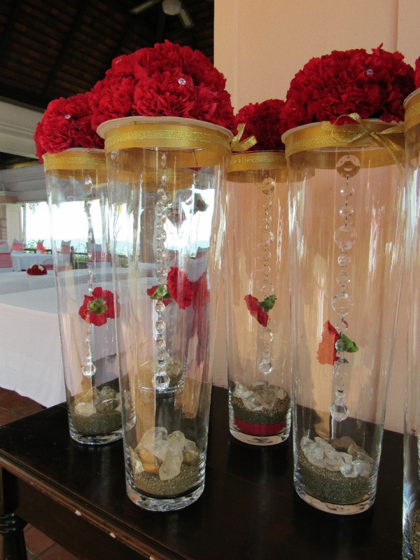 Forfait 5 Centres de table "VASE TUBE STRASS"